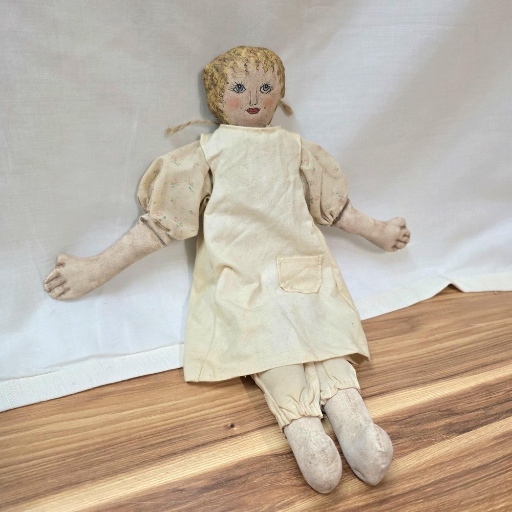 Vintage 1984 Cloth‎ Rag Doll Elizabeth Signed By Cindy Wagner Primitive Handmade